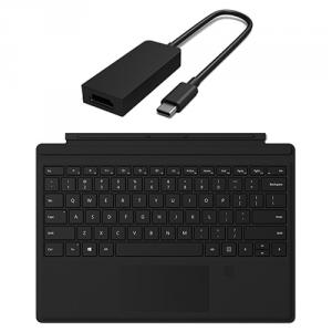 Microsoft Surface Pro Signature Type Cover w/ Finger Print Reader Black + Surface USB-C to HDMI Adapter Black