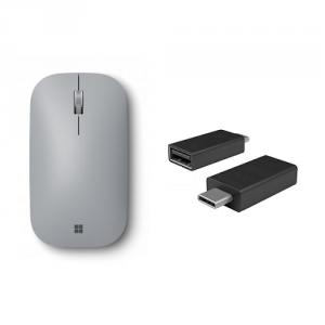 Microsoft Surface Mobile Mouse Platinum+Surface USB-C to USB 3.0 Adapter