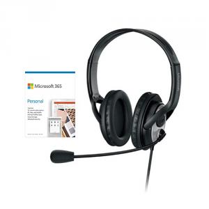 Microsoft LifeChat LX-3000 Digital USB Stereo Headset Noise-Canceling Microphone + Microsoft 365 Personal 1 Year Subscription For 1 User