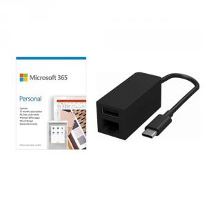 Microsoft Surface USB-C to Ethernet/USB 3.0 Adapter + Microsoft 365 Personal 1 Year Subscription For 1 User