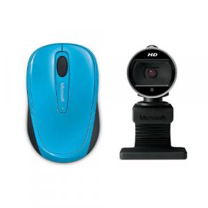 Microsoft 3500 Wireless Mobile Mouse Cyan Blue + Microsoft LifeCam Webcam