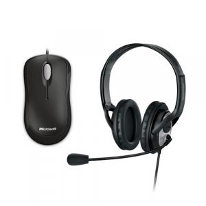 Microsoft Mouse Black + Microsoft LifeChat LX-3000 Digital USB Stereo Headset Noise-Canceling Microphone