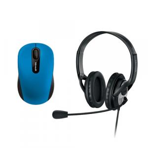 Microsoft LifeChat LX-3000 Digital USB Stereo Headset Noise-Canceling Microphone + Microsoft 3600 Bluetooth Mobile Mouse Blue
