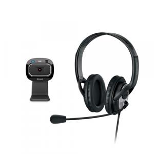 Microsoft LifeChat LX-3000 Digital USB Stereo Headset Noise-Canceling Microphone + Microsoft LifeCam HD-3000 Webcam