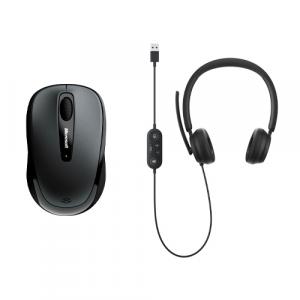 Microsoft Modern USB Headset Black + Microsoft 3500 Wireless Mobile Mouse Loch Ness Gray