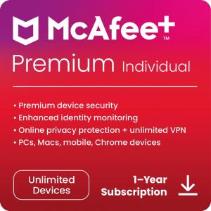 McAfee+ Premium Individual Antivirus and Internet Security Software for Unlimited Devices (Windows/Mac/Android/iOS), 1-Year Subscription (Digital Download)