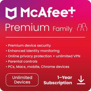McAfee+ Premium Family Antivirus and Internet Security Software for Unlimited Devices (Windows/Mac/Android/iOS), 1-Year Subscription (Digital Download)
