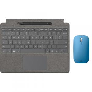 Microsoft Surface Pro Signature Keyboard Platinum with Surface Slim Pen 2 Black + Microsoft Modern Mobile Wireless BlueTrack Mouse Sapphire