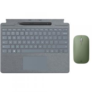 Microsoft Surface Pro Signature Keyboard Ice Blue with Surface Slim Pen 2 Black + Microsoft Modern Mobile Wireless BlueTrack Mouse Forest