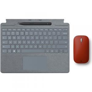 Microsoft Surface Pro Signature Keyboard Ice Blue with Surface Slim Pen 2 Black + Microsoft Surface Mobile Mouse Poppy Red