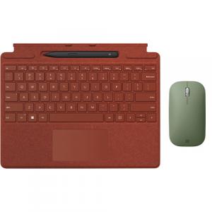 Microsoft Surface Pro Signature Keyboard Poppy Red with Surface Slim Pen 2 Black + Microsoft Modern Mobile Wireless BlueTrack Mouse Forest