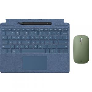 Microsoft Surface Pro Signature Keyboard Sapphire with Surface Slim Pen 2 Black + Microsoft Modern Mobile Wireless BlueTrack Mouse Forest