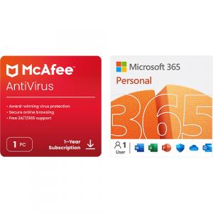 Microsoft 365 Personal 12 Month Auto-Renewal + McAfee AntiVirus Internet Security Software for 1 Device, Windows PC, 1-Year Subscription (Digital Download)