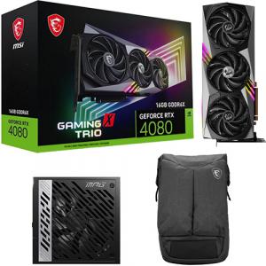 MSI GeForce RTX 4080 16GB GAMING X TRIO Graphics Card + MSI MPG 1000W 80+ Gold Power Supply + MSI Air Gaming Backpack Grey