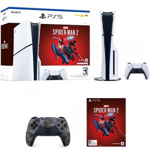 PlayStation 5 Slim Console Marvels Spider-Man 2 Bundle + PlayStation 5 DualSense Wireless Controller Gray Camouflage