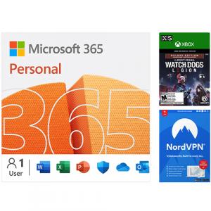 Microsoft 365 Personal 12 Month Auto-Renewal + Watch Dogs Legion Deluxe Edition (Digital Download) + NordVPN 1-Year Subscription (Digital Download)