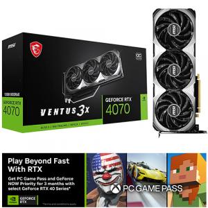 MSI NVIDIA GeForce RTX 4070 VENTUS 3X OC Graphic Card + PC Game Pass and GeForce NOW Priority for 3 Months (Email Delivery)