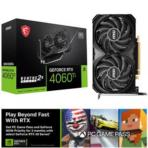 MSI NVIDIA GeForce RTX 4060 Ti VENTUS 2X BLACK OC 8GB Graphic Card + PC Game Pass and GeForce NOW Priority for 3 Months (Email Delivery)