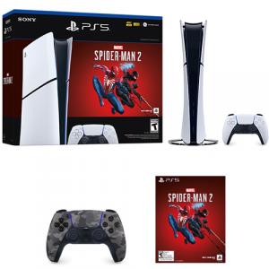 PlayStation 5 Digital Slim Edition Marvels Spider Man 2 Bundle + PlayStation 5 DualSense Wireless Controller Gray Camouflage