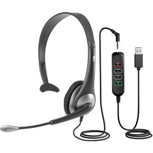 Open Box: Cyber Acoustics Mono Wired Headset (AC-104USB) ? Quality Sound for Calls, USB or 3.5mm Connection, USB Control Module, Perfect for Call Center, Classroom or Home