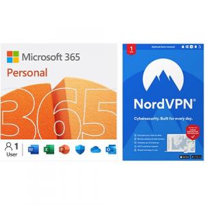 Microsoft 365 Personal 12 Month Subscription + 3 FREE Months with Auto-Renewal + NordVPN 1-Year Subscription (Digital Download)