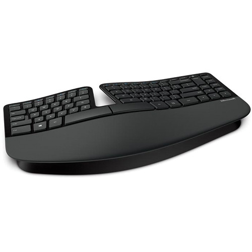 Microsoft Sculpt Ergonomic Keyboard Black   Wireless USB   Cushioned Palm Rest   Split Keyset   Natural Arc Key Layout   Dome Keyboard Design 