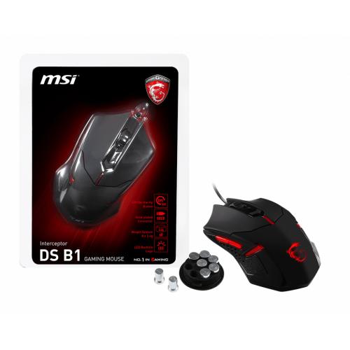 MSI Interceptor Gaming Mouse Black & Red   1600 Dpi Movement Resolution   USB Wired Connectivity   1 X Wheel Scrolling Capability   Optical Movement Detection   OMRON Switches 