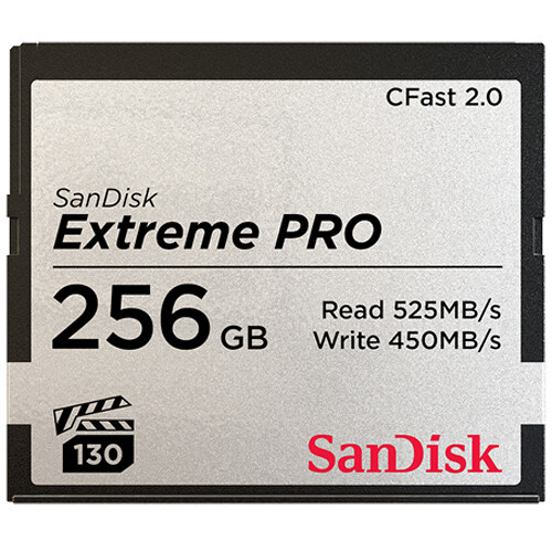SanDisk Extreme Pro 256GB CFast 2.0 Memory Card   525 MB/s Read   SATA III 6 Gb/s Bus   450 MB/s Write   256GB Storage Capacity   Lifetime Warranty 