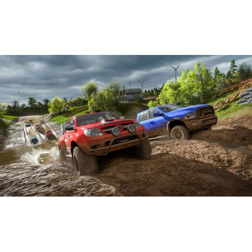 Forza Horizon 4 Xbox One   Xbox One Supported   ESRB Rated E (Everyone)   Racing Game   Collect Over 450 Cars   Race. Stunt. Create. Explore   Xbox One X Enhanced 