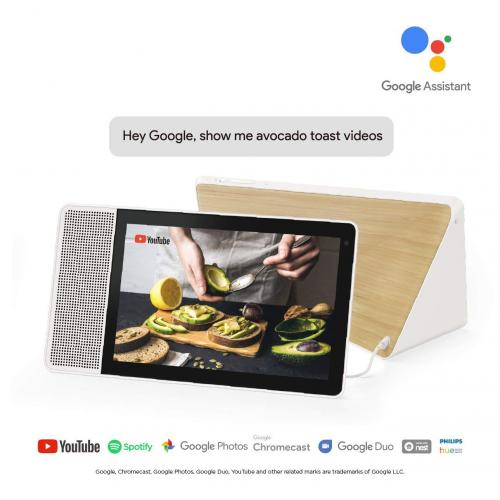 Lenovo 10" Smart Display White & Bamboo - Includes Google Assistant - FHD Touchscreen - Use kickstand for flexibility - Connect w/ smart home devices - Operate hands free!
