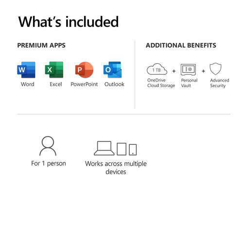 Microsoft 365 Personal   Subscription License   1 PC/Mac, 1 Person   12 Month 