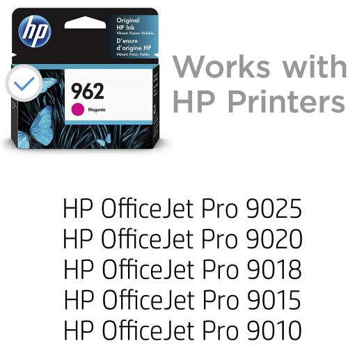 HP 962 Magenta Ink Cartridge   700 Page Yield   Compatible W/ HP Officejet Pro 9010, 9015, 9020, 9025 Series   Single Cartridge   Magenta Print Color   Inkjet Technology 