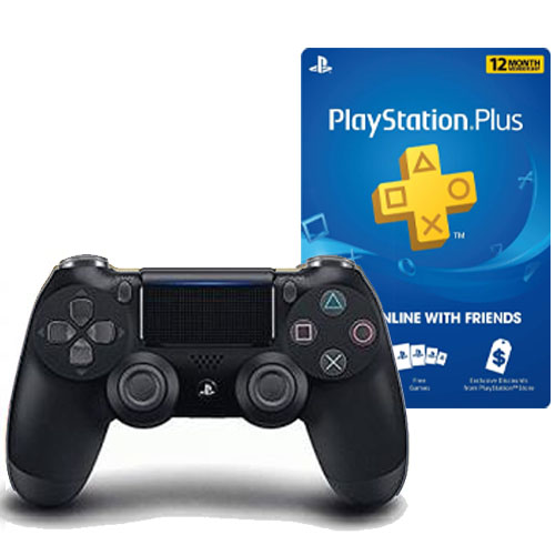 Sony DualShock 4 Wireless Controller Jet Black & PlayStation Plus 12 Month Membership
