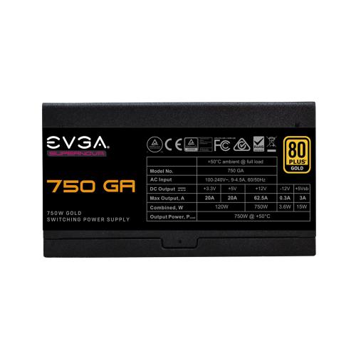 EVGA SuperNOVA 750W GA 80+ Gold Fully Modular Power Supply   80 PLUS Gold Certified W/ 92% Efficiency   120 V AC  240 V AC Input   10 Year Warranty   AMD Crossfire & NVIDIA SLI Supported   EVGA ECO Intelligent Thermal Control System 