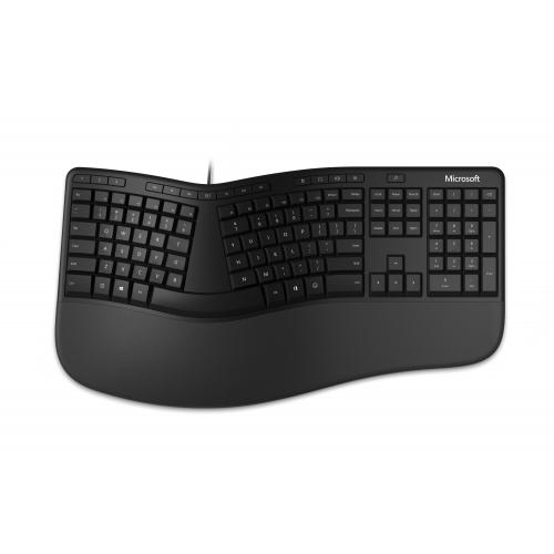 Microsoft Ergonomic Keyboard Black - Wired Connectivity - Feat. dedicated integrated numbers pad - Pair w/ Microsoft ergonomic Mouse - Includes dedicated keys for Office 365