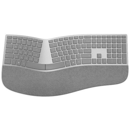 Microsoft Surface Ergonomic Keyboard Gray + Microsoft Surface Arc Touch Mouse Ice Blue   Wireless Bluetooth Connectivity   QWERTY Key Layout   Ultra Slim & Lightweight   Made W/ Alcantara Material   Compatible W/ Notebook & Smartphones 
