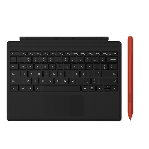 Microsoft Surface Pro Type Cover Black + Microsoft Surface Pen Poppy Red - Keyboard compatible w/ select Surface Pro - 4,096 Pressure Points for Pen - Large Glass Trackpad - Backlit Keyboard for Low-Light Usage - Tilt Support to shade your drawings