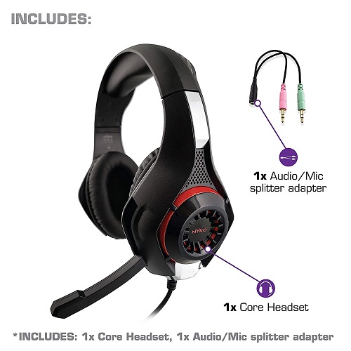 Nyko Core Wired Gaming Headset   40mm Driver Stereo Speakers   Omni Directional Retractable Microphone   Inline Mute & Volume Controls   Adjustable Headband & Cushioned Earcups   Cross Platform Compatibility 