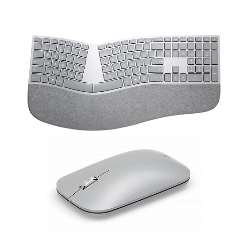 Microsoft Surface Mobile Mouse Platinum + Surface Ergonomic Keyboard Gray - Bluetooth Connectivity - Wireless Connectivity - Seamless scrolling with Mouse - QWERTY Key Layout - Keyboard made with Alcantara Material