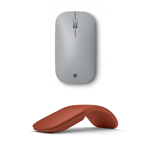 Microsoft Surface Mobile Mouse Platinum + Surface Arc Touch Mouse Poppy Red - Wireless Connectivity - Bluetooth Connectivity - Slim and Portable - Seamless Scrolling with Mobile Mouse - Full Scroll Plane for Arc Touch Mouse