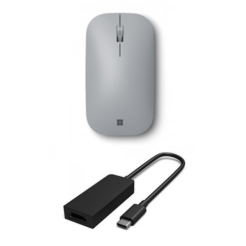 Microsoft Surface Mobile Mouse Platinum+Surface USB-C to HDMI Adapter Black - Bluetooth Connectivity for Mouse - Adapter is HDMI 2.0 Compatible - Mouse is BlueTrack enabled - 4K-ready active format adapter - Adapter compatible w/ Surface Book 2 only