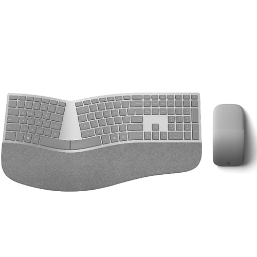 Microsoft Surface Ergonomic Keyboard + Surface Arc Touch Mouse Platinum - Wireless Bluetooth Connectivity - QWERTY Key Layout - Ultra-slim & lightweight - Made w/ Alcantara Material - Compatible w/ Notebook & Smartphones