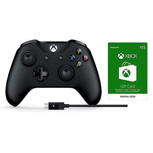 Xbox Wireless Controller and Cable for Windows + Microsoft Xbox Card $15 US (Email Delivery) - Cable for Windows included - $15 Xbox Gift Card Email Delivery Included - Bluetooth Connectivity - Xbox One exclusive - 9 ft cable length