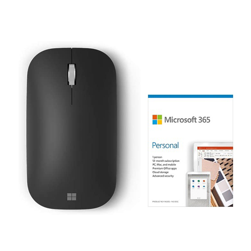 Microsoft Modern Mobile Mouse Black + Microsoft 365 Personal 1 Year Subscription For 1 User