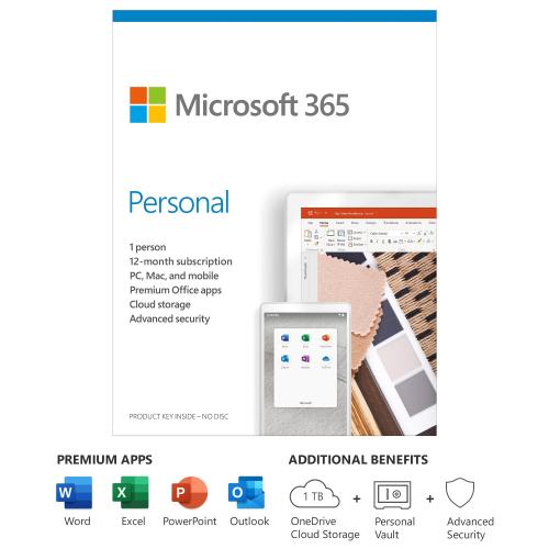 Microsoft Ergonomic Keyboard Black + Microsoft 365 Personal 1 Year Subscription For 1 User 