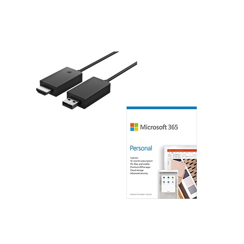 Microsoft Wireless Display Adapter + Microsoft 365 Personal 1 Year Subscription For 1 User - PC/Mac Keycard for Microsoft 365 Personal - Easy Connection - Wi-Fi Certified Miracast Technology - USB Powered HDMI - 23 ft Range