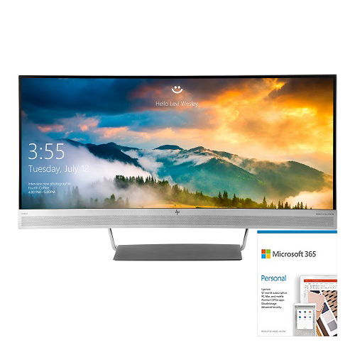 HP S340c 34" Curved LCD Business Monitor + Microsoft 365 Personal 1 Year Subscription For 1 User