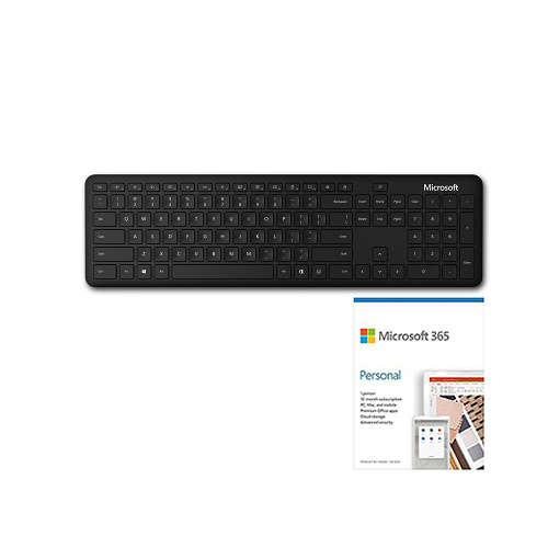 Microsoft Bluetooth Keyboard Black + Microsoft 365 Personal 1 Year Subscription For 1 User - PC/Mac Keycard for Microsoft 365 Personal - Wireless Connectivity - Bluetooth - 32.81 ft - 2.40 GHz - Compatible with Computer and Notebook
