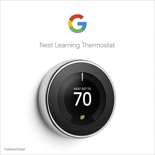 Google Nest Learning Thermostat 3rd Gen Polished Silver   Wireless   Auto Schedule Capability   Easy Insallation 