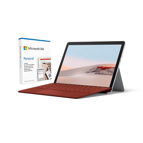 Microsoft Surface Go 2 10.5" Intel Core m3 8GB RAM 128GB SSD LTE Platinum + Surface Go Signature Type Cover Poppy Red + Microsoft 365 Personal 1 Year Subscription For 1 User